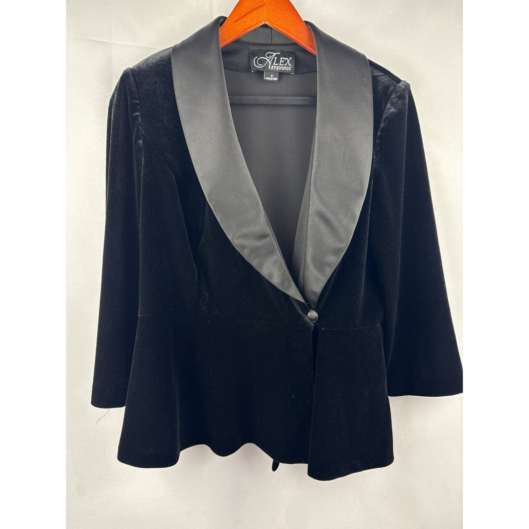 Alex Evenings Womens Black Velvet Blazer With Satin Collar Small