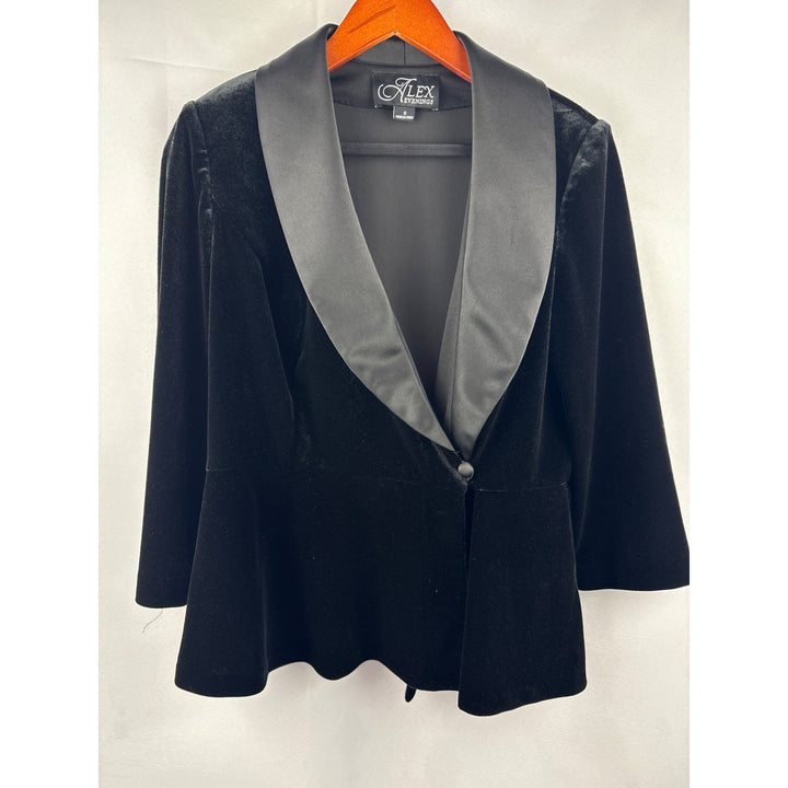 Alex Evenings Womens Black Velvet Blazer With Satin Collar Small