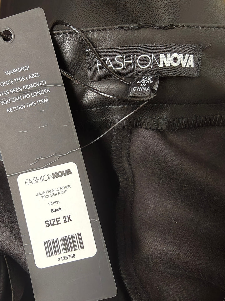 Womens Fashion Nova Faux Leather Trouser Pants Black Size 2X NWT