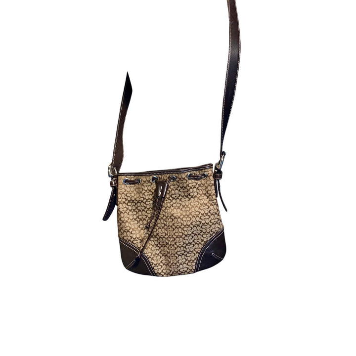 Coach Signature Logo Jaquard Brown Canvas Leather Crossbody Bag