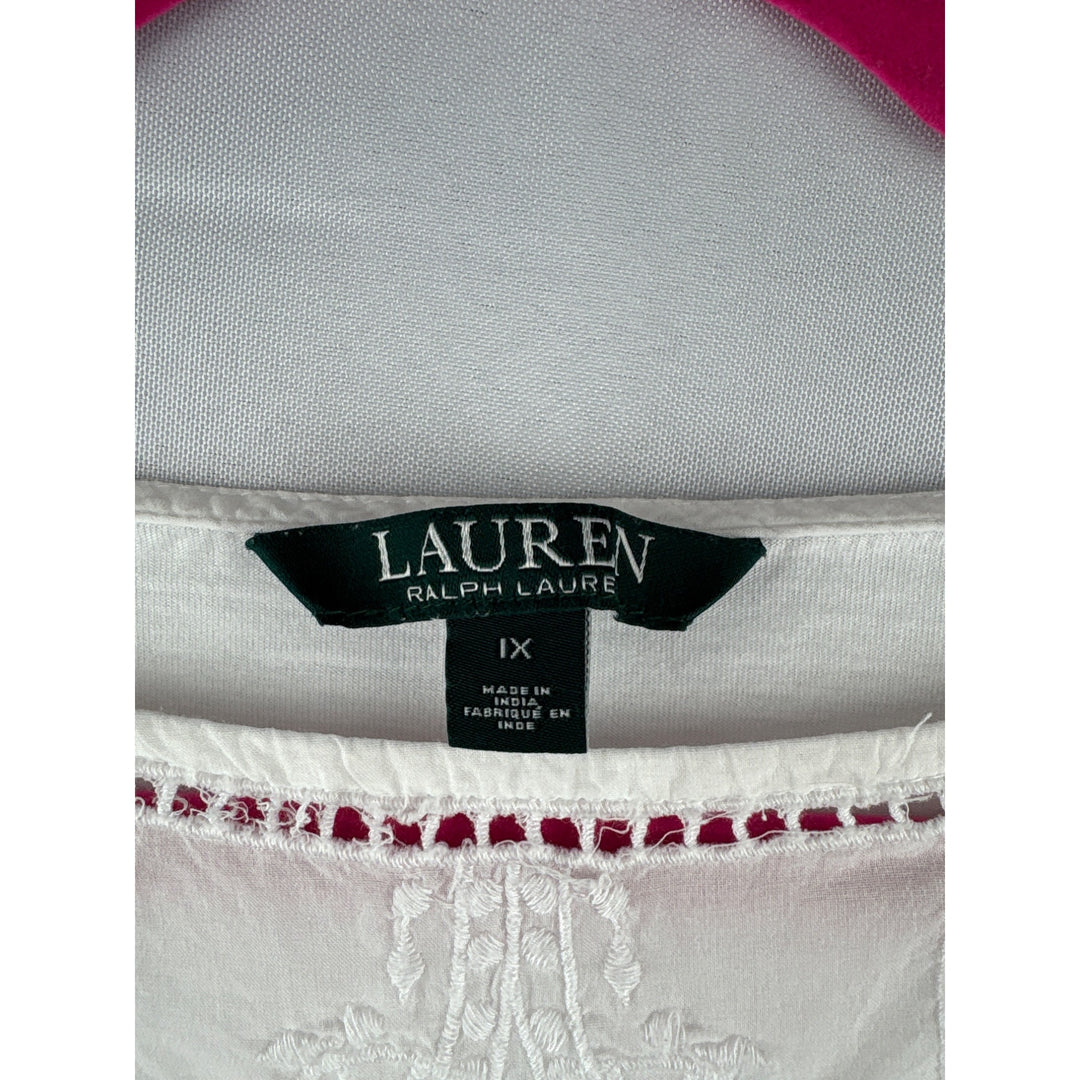 Lauren Ralph Lauren Womens 1X White Eyelet Lace Cotton Modal Top