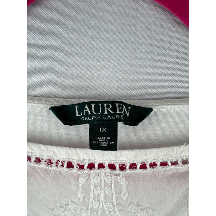Lauren Ralph Lauren Womens 1X White Eyelet Lace Cotton Modal Top