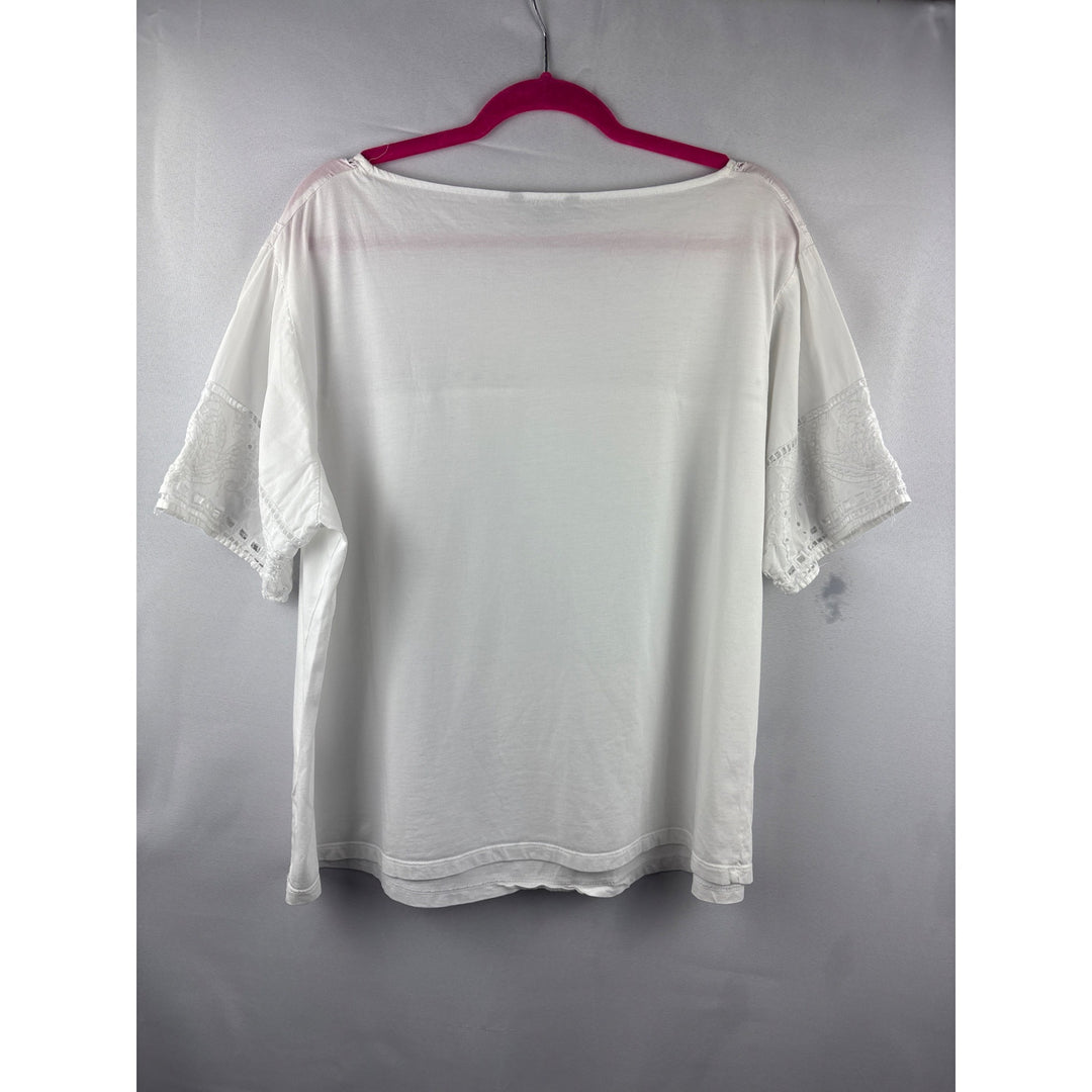 Lauren Ralph Lauren Womens 1X White Eyelet Lace Cotton Modal Top