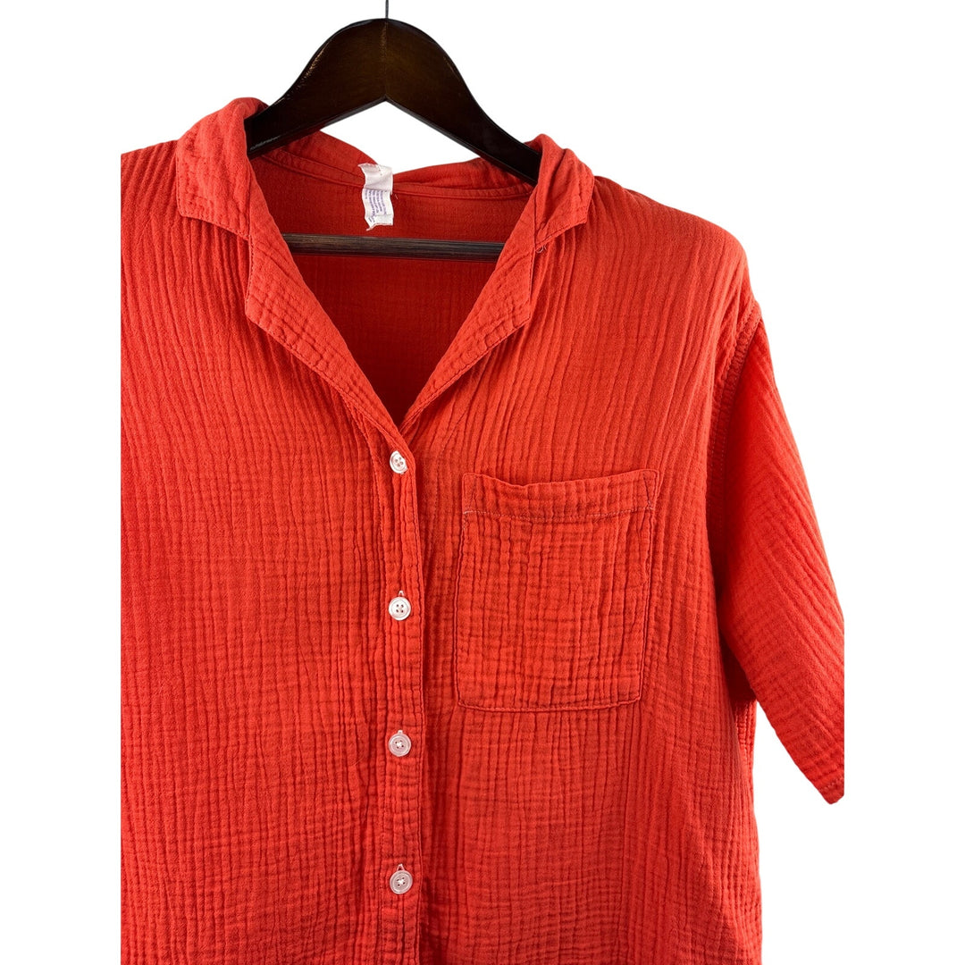 Women’s Stars Above XS Orange Short Sleeve Button Up