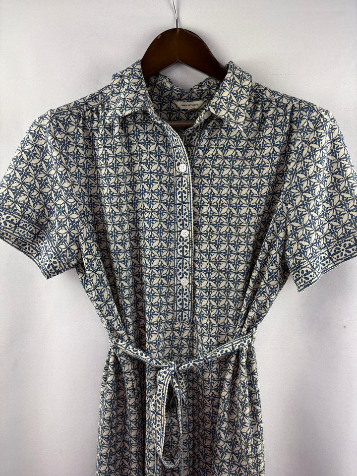 Women’s Mad Studio Large Cream w/ Blue Patterned Maxi Dress