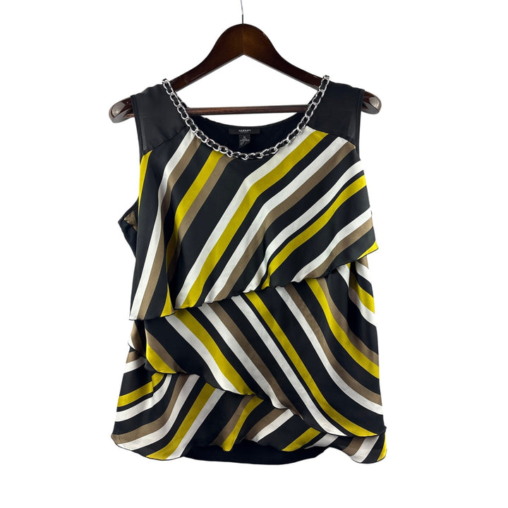 Women’s Alfani Size 1X Black, Brown, Yellow & White Sleeveless Blouse