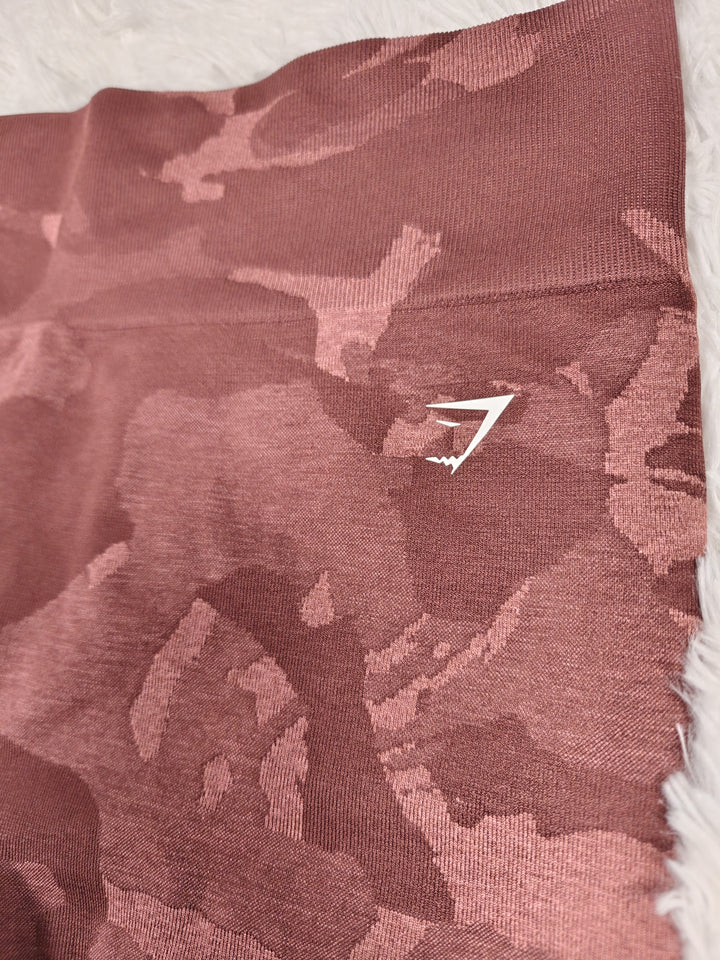 Womens Gymshark Biker Shorts Burgundy Camo XL