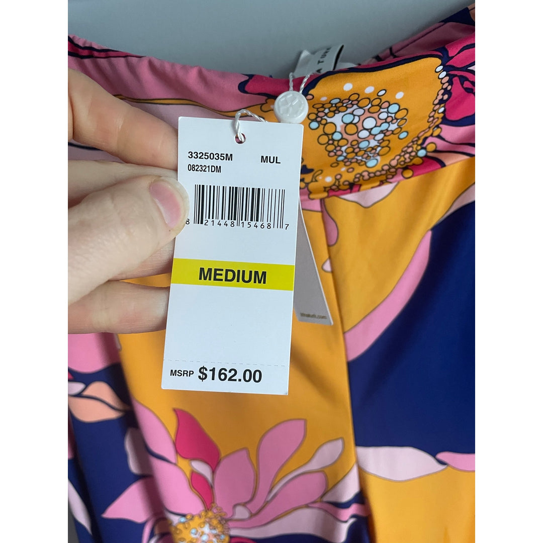 Trina Turk Pants Bright Floral 70s Hippie NWT Pull on Elastic Resort Beach M