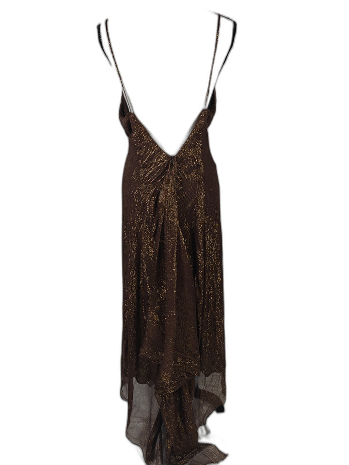 Womens Nicole Miller Collection Maxi Dress Brown Gold Size 10