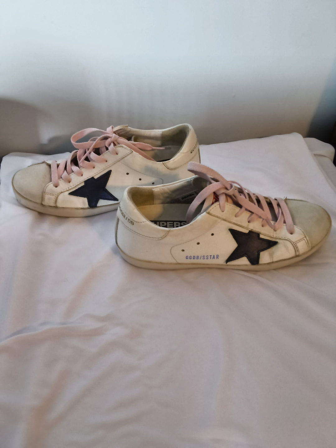 Golden Goose Super Star White Leather Sneakers Blush Pink Laces Size 37