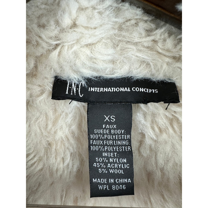 Women’s INC International Concepts Y2K Beige Faux Fur Cardigan Jacket Size XS