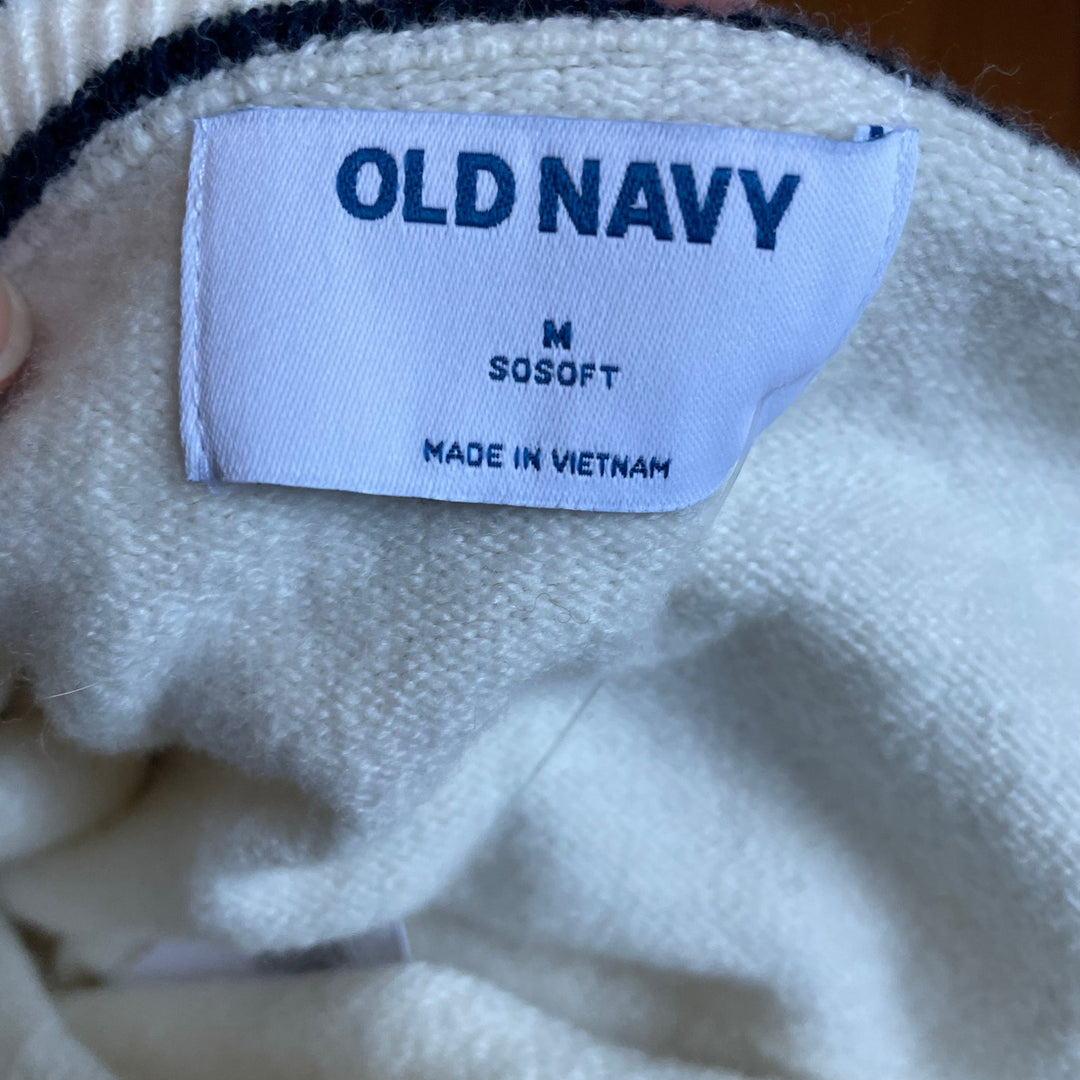 Old Navy Academia White/Cream V-neck Sweater Vest Navy Trim Fall Layer Size Med