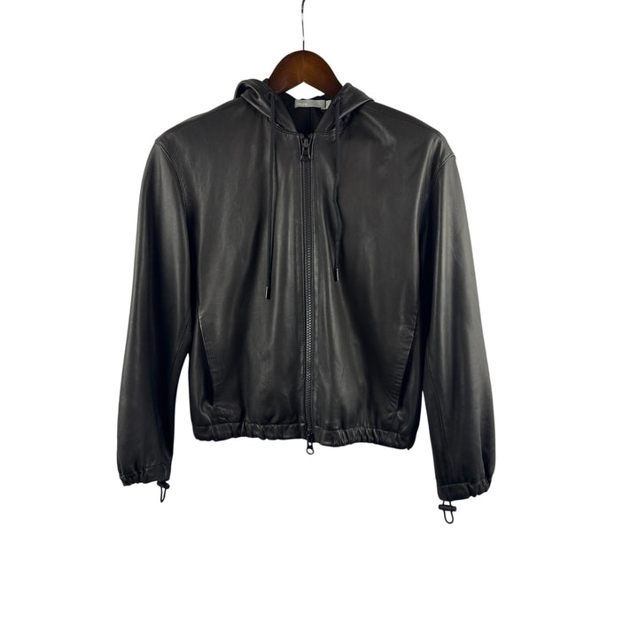Women’s Vince XS Black Leather Zip-Up Hoodie