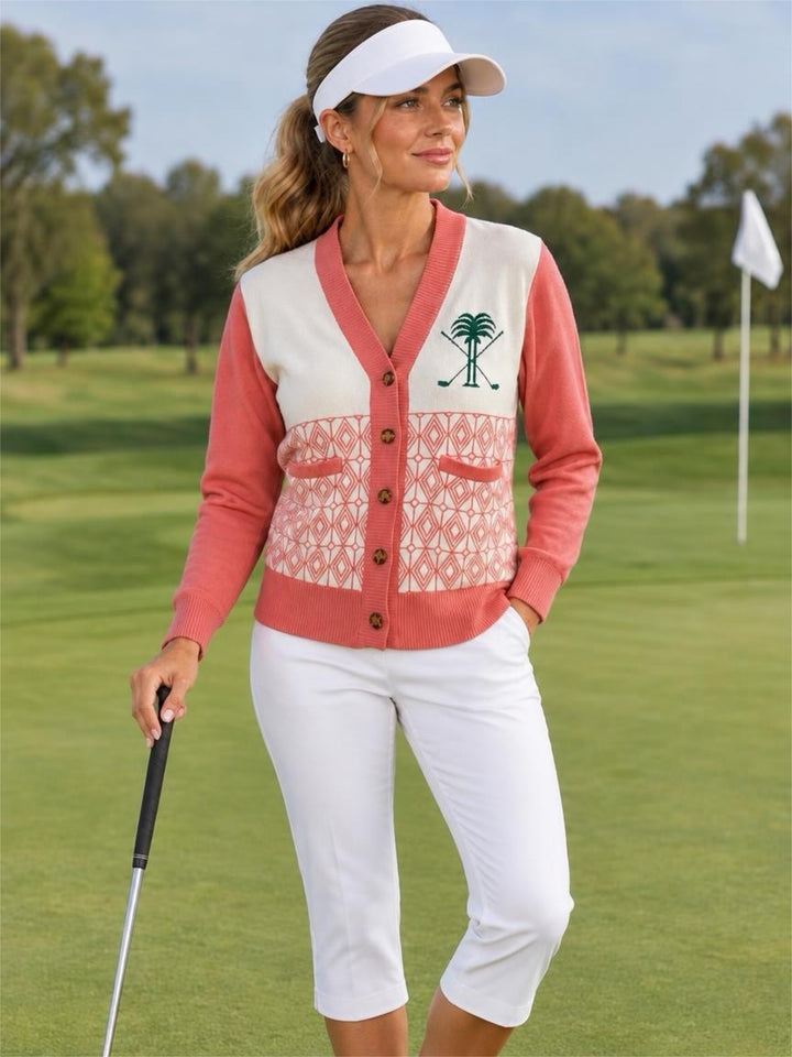 Women Bogey Boys Pink Winter Golf Cardigan Size M Thick Cotton