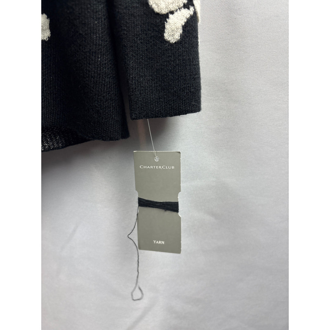 Women’s Charter Club Small Black Open Sweater w/ White Floral Design