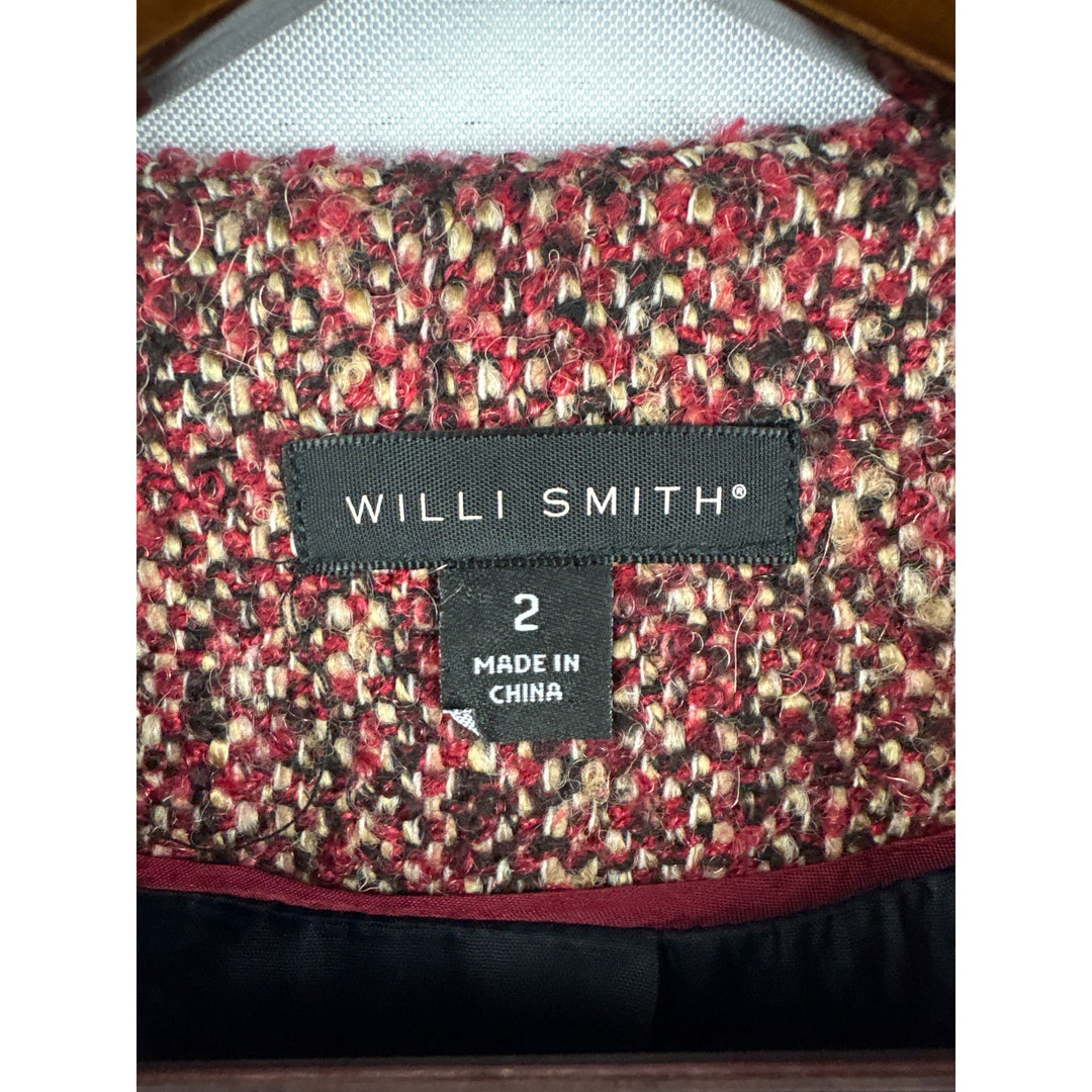 Women’s Willi Smith Size 2 Red & Black Tweed & Leather Jacket