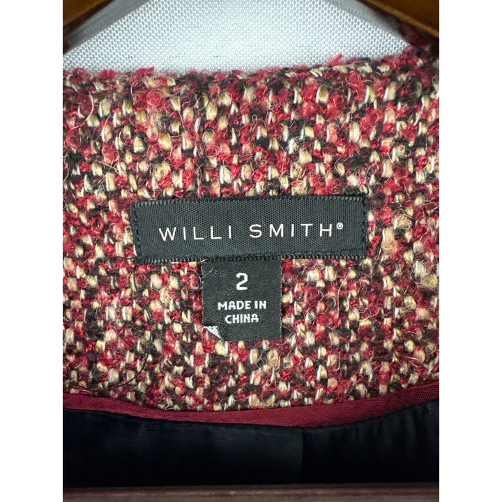 Women’s Willi Smith Size 2 Red & Black Tweed & Leather Jacket