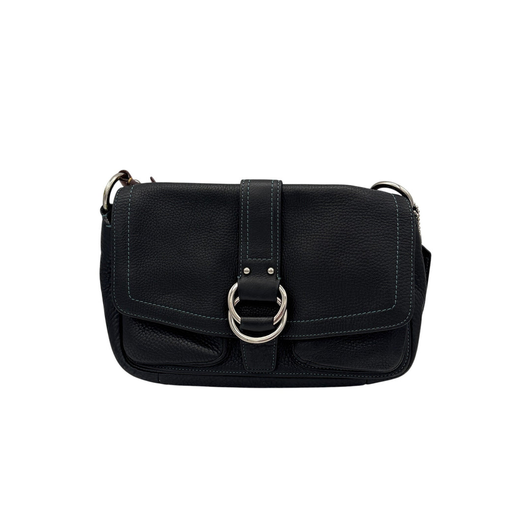 Women’s Coach Black Leather Purse w/ Brown Strap & Faux Buckle