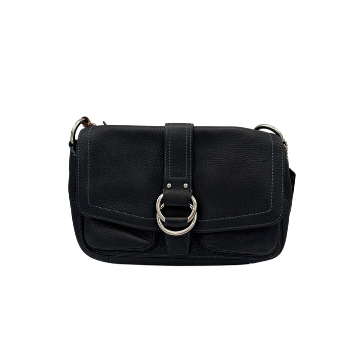 Women’s Coach Black Leather Purse w/ Brown Strap & Faux Buckle
