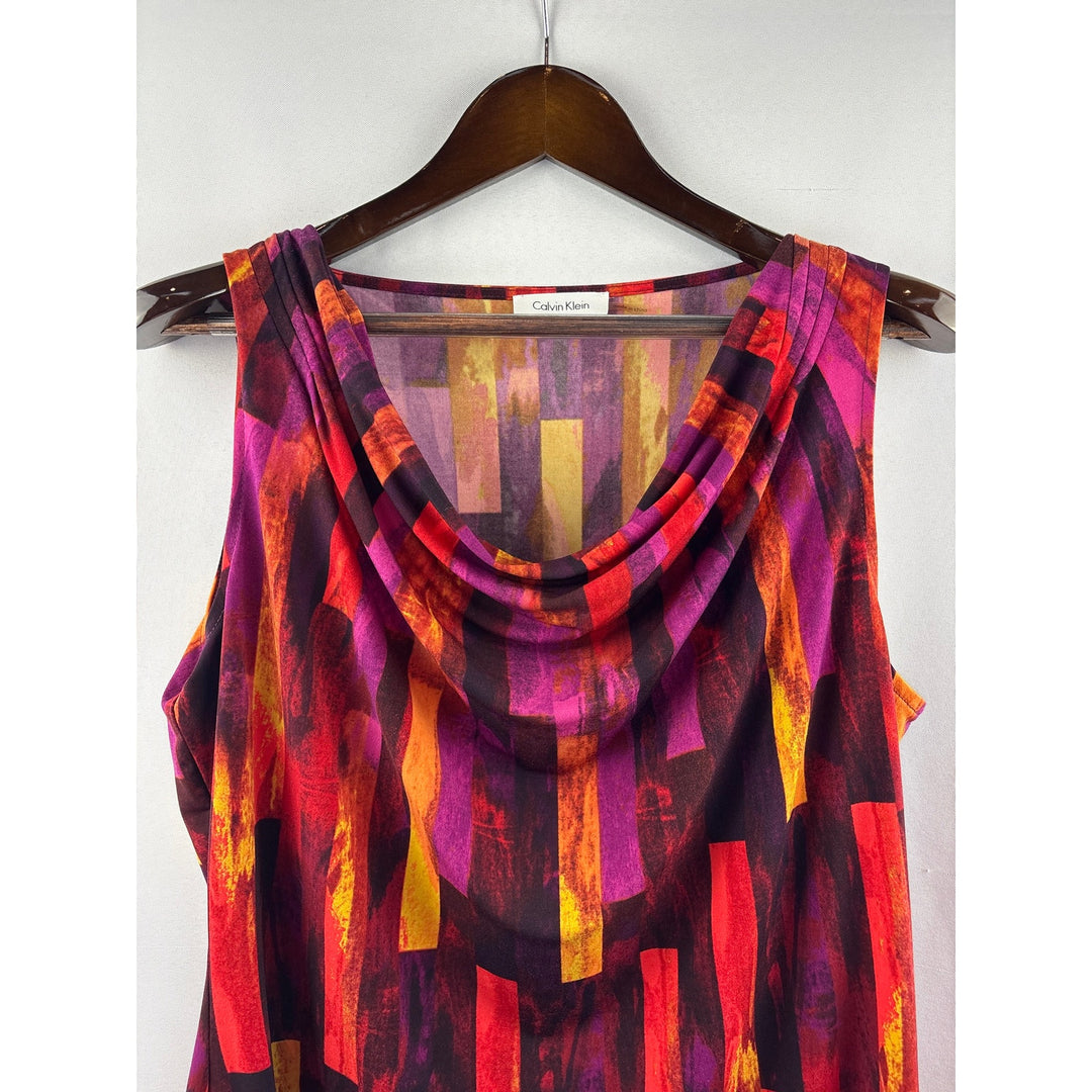 Women’s Calvin Klein Purple, Red, Orange, & Black Patterned Cowelneck Blouse