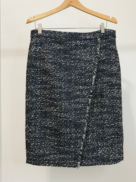 J.Crew Tweed Asymmetrical Wrap Pencil Skirt Navy White Sz10