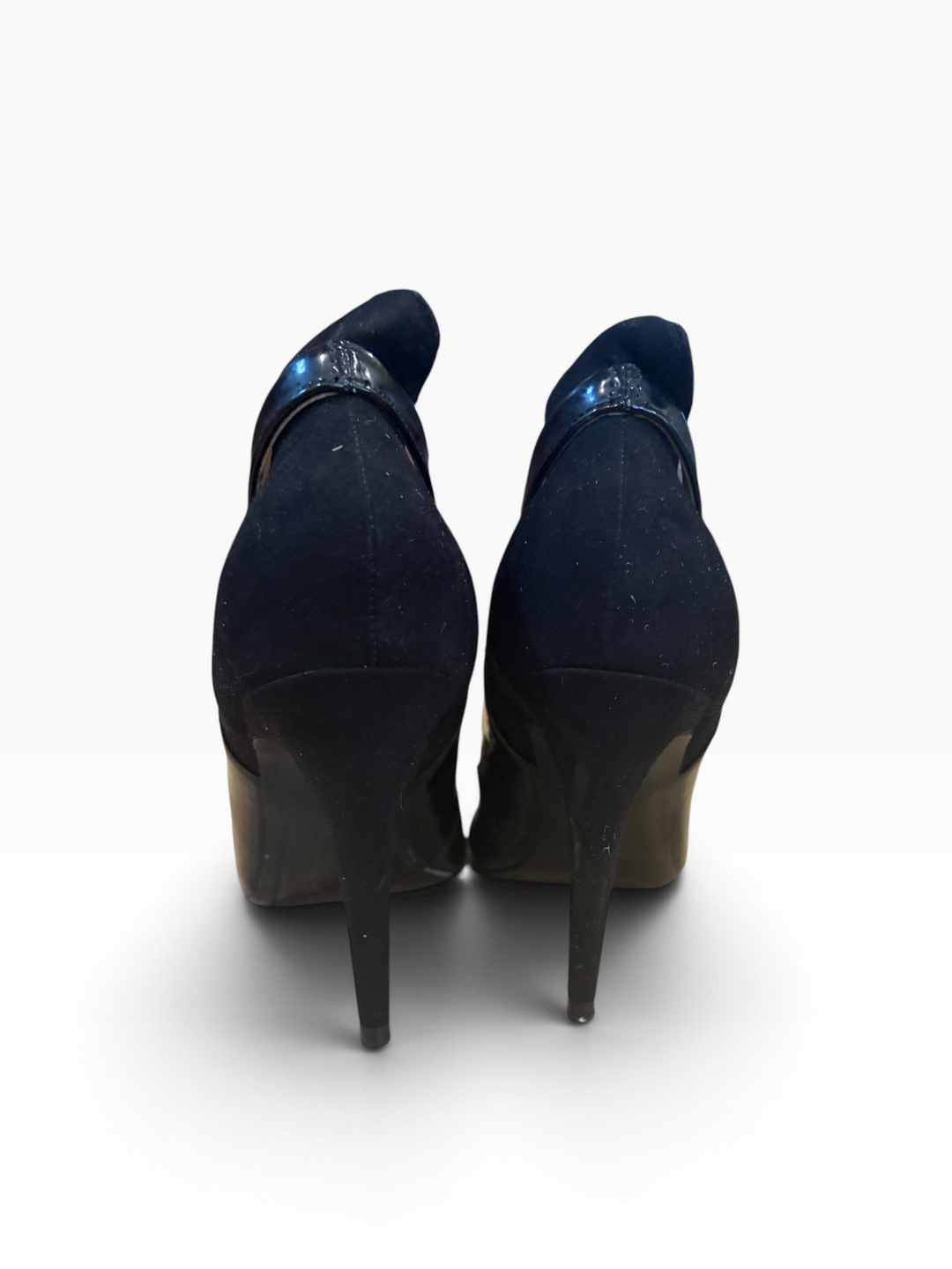 Zara Trafaluc Black Patent Suede Cutout Stiletto High Heels Pumps Size 40 / 9