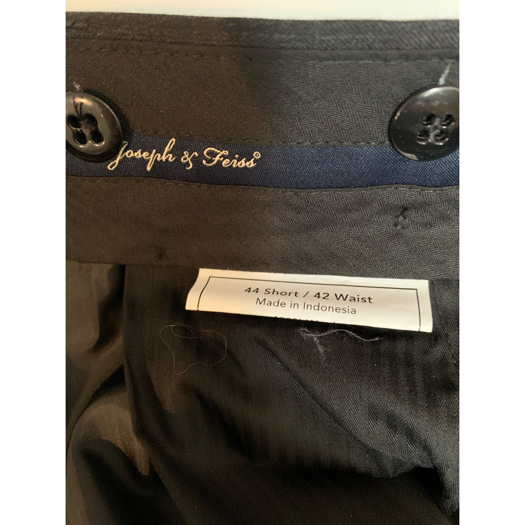 Joseph & Feiss Mens Dress Pants 44 Short / 42 Waist Charcoal Gray Herringbone Wool Blend
