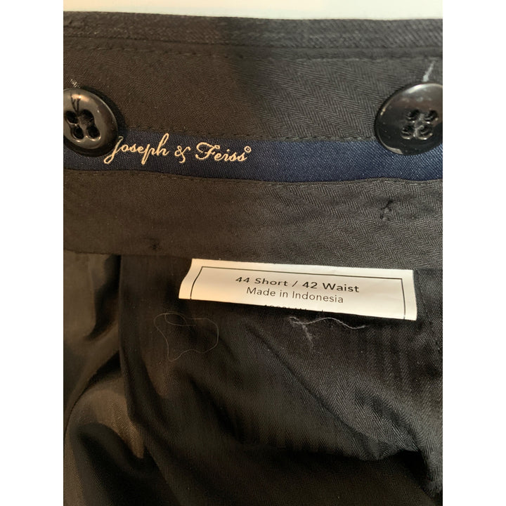 Joseph & Feiss Mens Dress Pants 44 Short / 42 Waist Charcoal Gray Herringbone Wool Blend