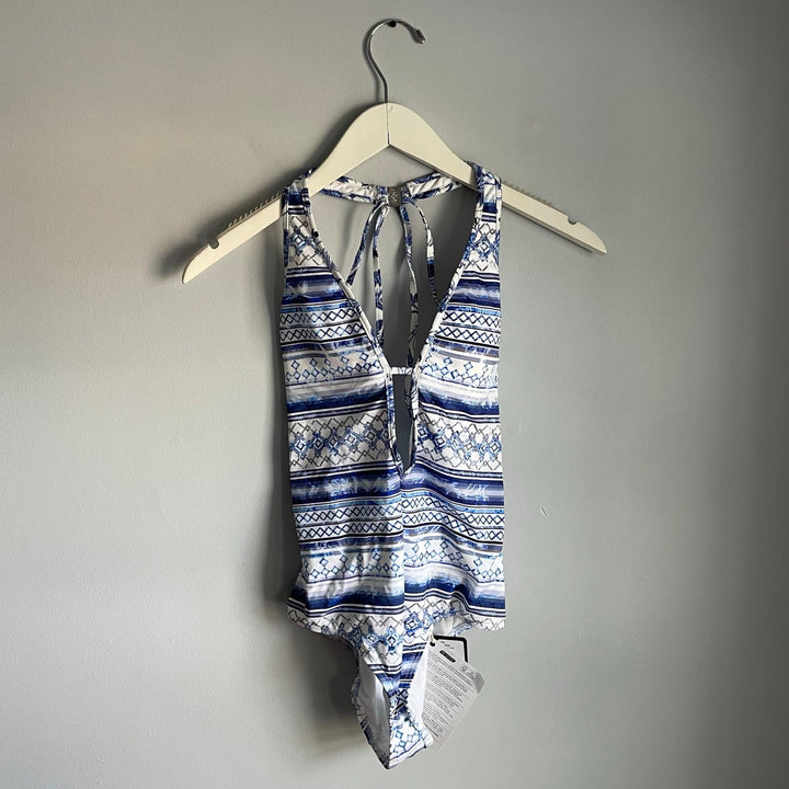 Jets Australia by Jessica Allen One Piece Swimsuit Bathing Suit Boho Blue Open Back size 4