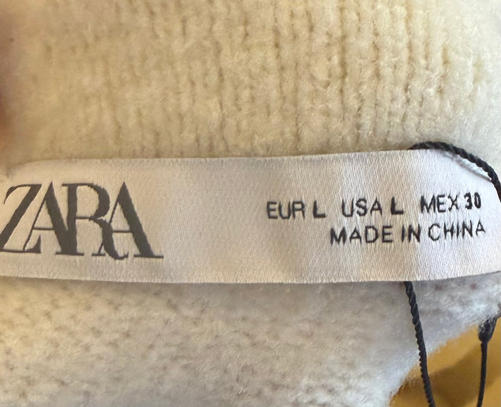 Zara Cream Fuzzy Sweater Oversized Cropped Knit Size L Holiday Quiet Luxury