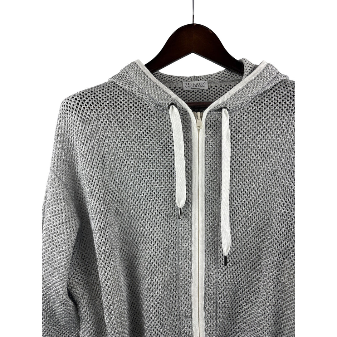 Women’s Brunello Cucinelli XS Silver Mesh Knit Zip-Up Hoodie