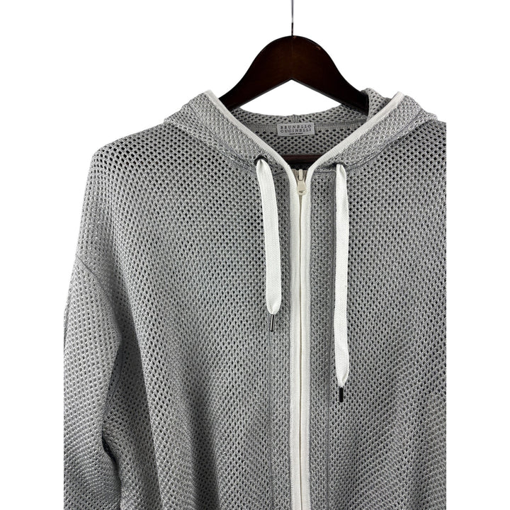 Women’s Brunello Cucinelli XS Silver Mesh Knit Zip-Up Hoodie