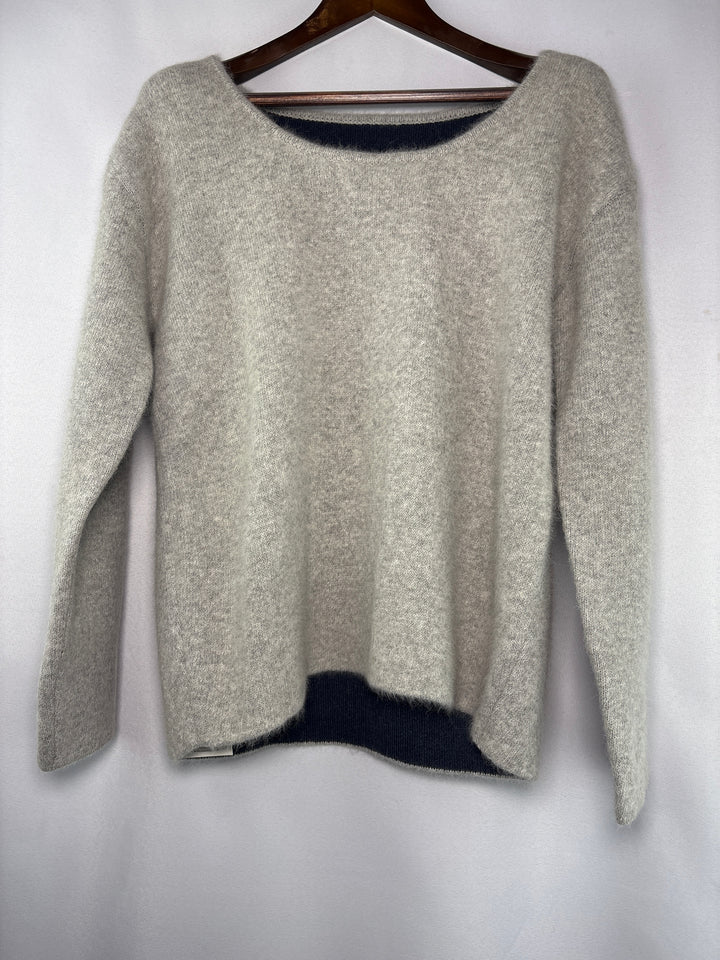 Moia Womens Pale Gray Wool Blend Scoop Neck Knit Sweater One Size