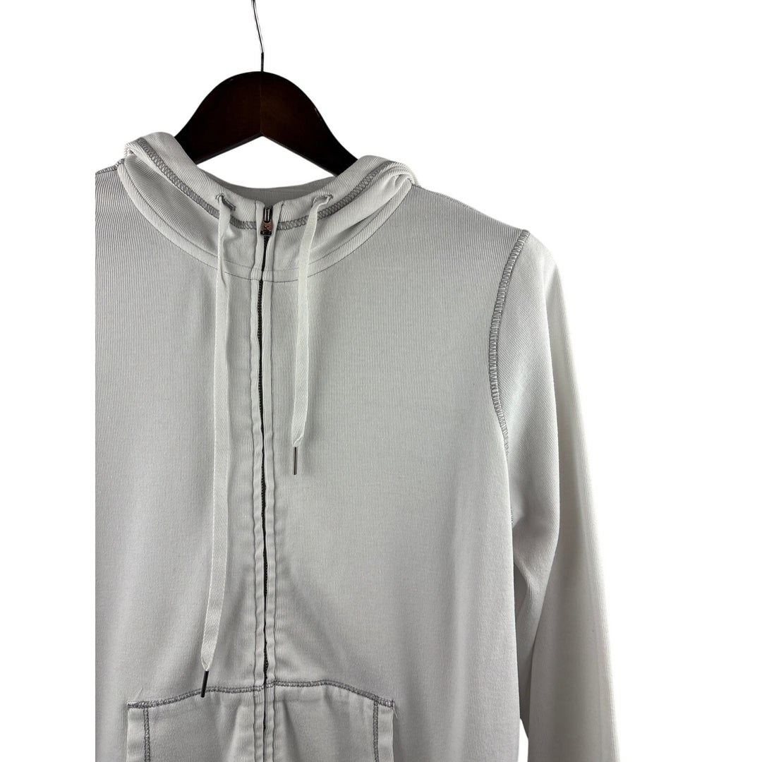 Women’s Eddie Bauer Large White Zip-Up Hoodie w/ Grey Stitching.