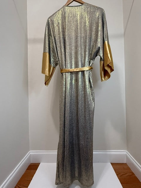Metallic Gold Silver Maxi Kimono Robe Belted One Size
