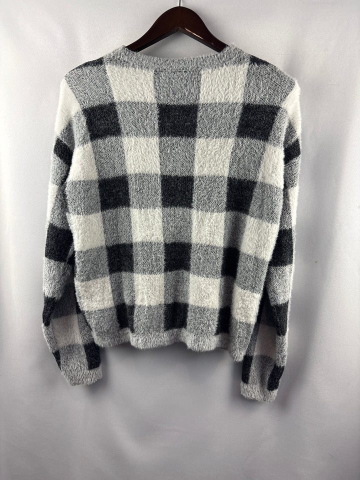 Women’s Bobeau Small White &amp; Gray Plaid Sweater