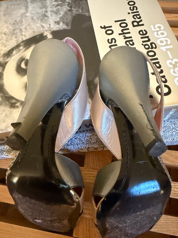Vintage Louis Vuitton Metallic Leather &amp; Snakeskin Slingback Heels Size 38.5