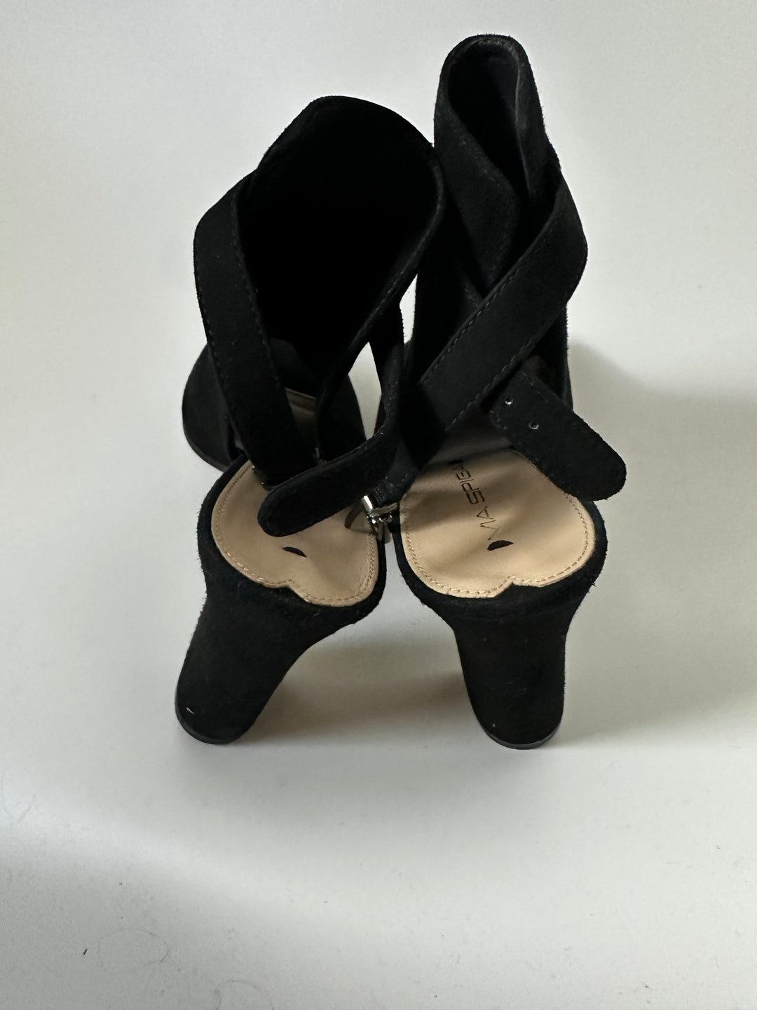 Via Spiga Black Suede Open Toe Ankle Booties Block Heel Size 8