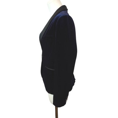 Women's Impress Blue Velvet with Shoulder Pads Blazer - Size S