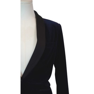 Women's Impress Blue Velvet with Shoulder Pads Blazer - Size S