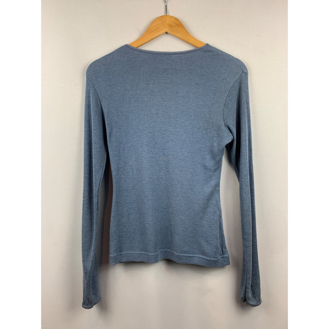 The Limited Womens Blue Long-Sleeve Ribbed Knit Top Size M