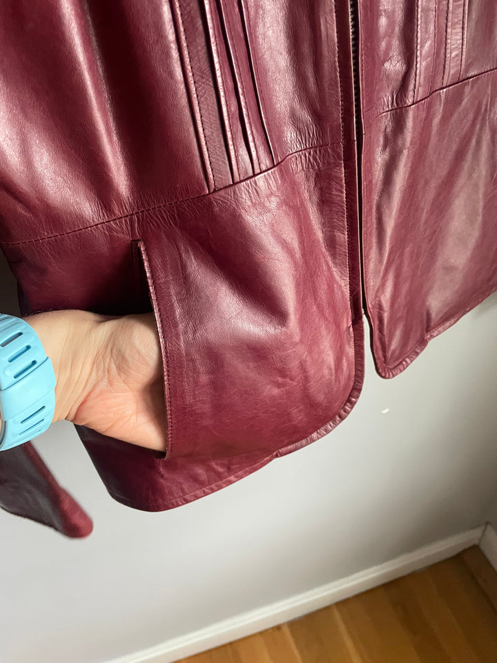 Banana Republic Oxblood Burgundy Genuine Leather Jacket Zip Front Size 6 Vintage Y2K