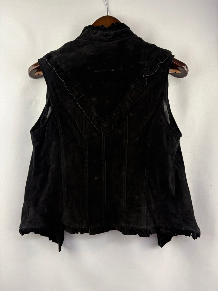 Women’s King Ranch Medium Black Suede Vest w/ Gold Buttons