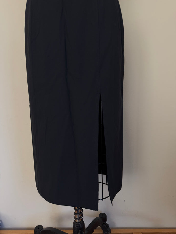 Christian Dior Boutique Black Wool Midi Pencil Skirt Side Slit Made in France FR 38