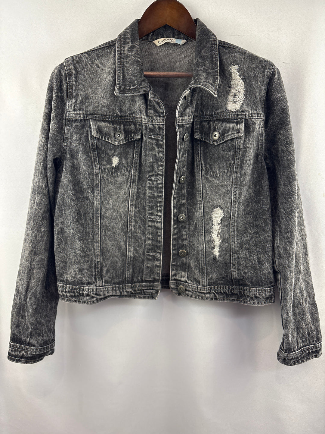 Women’s Highway Jeans Large Dark Gray Distressed Jean Jacket