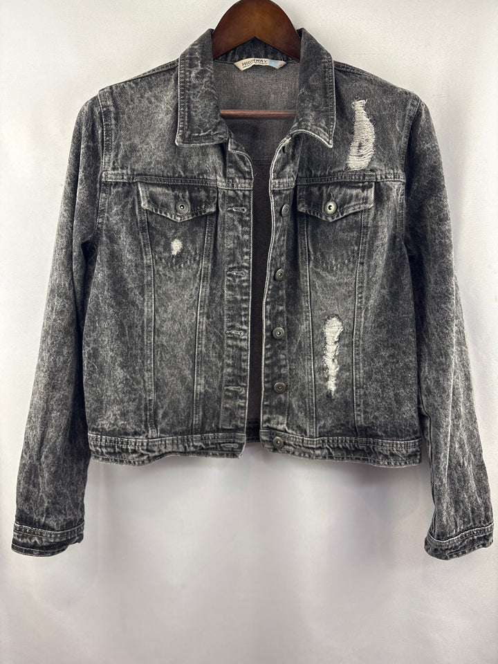 Women’s Highway Jeans Large Dark Gray Distressed Jean Jacket