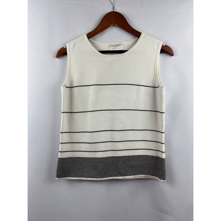 Designers Originals Womens Sleeveless Striped Knit Top S Cotton White & Black