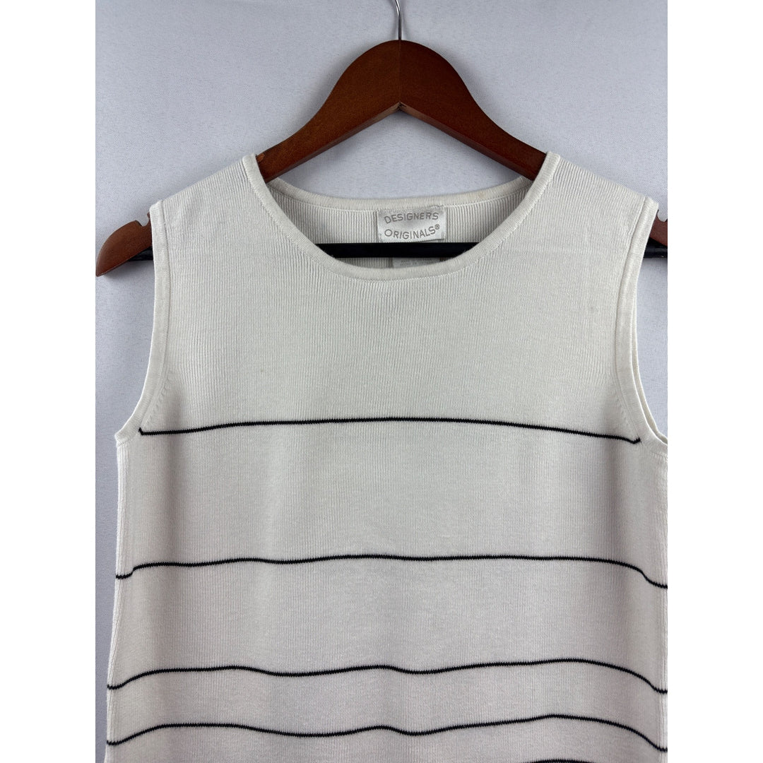 Designers Originals Womens Sleeveless Striped Knit Top S Cotton White & Black