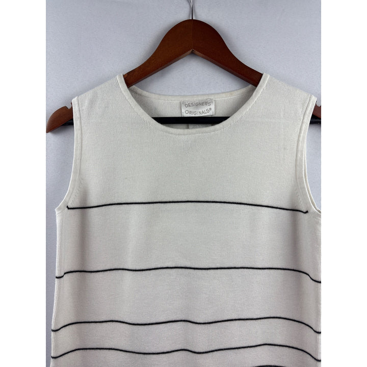 Designers Originals Womens Sleeveless Striped Knit Top S Cotton White & Black