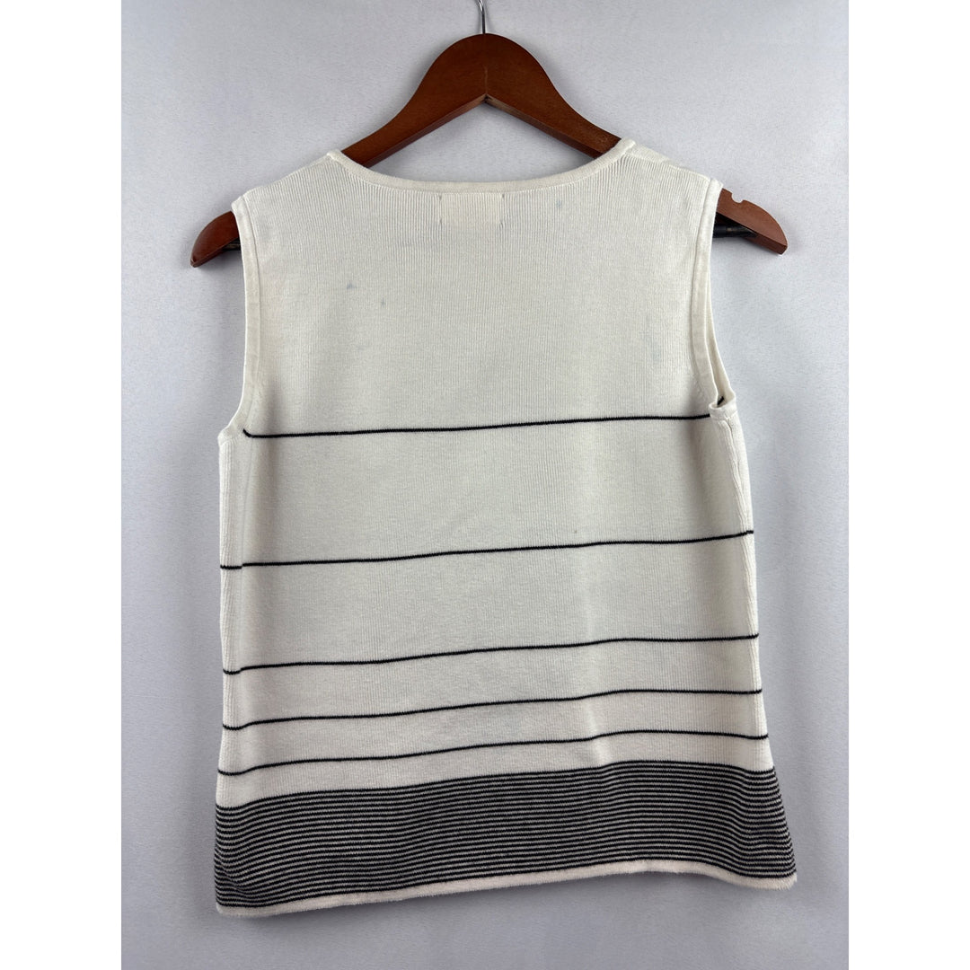 Designers Originals Womens Sleeveless Striped Knit Top S Cotton White & Black